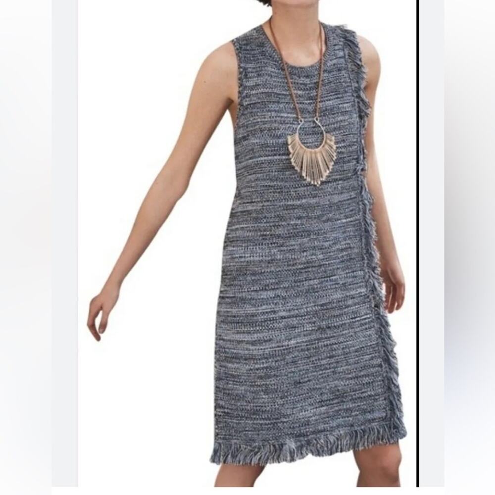 Anthro Holding Horses Fringe Sweater Dress Blue‎ Sleeveless Knit Size M